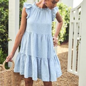LAKE blue linen Helen tiered dress